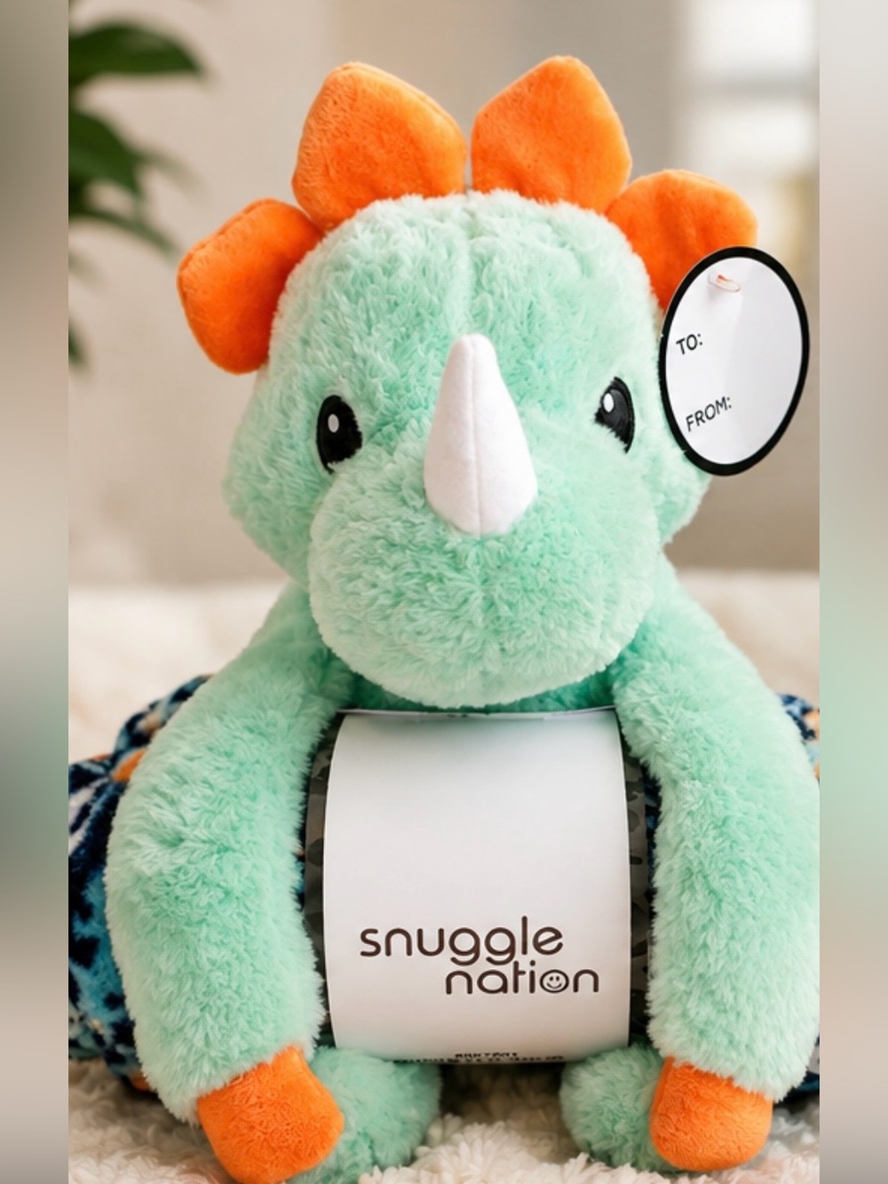 Snuggle Nation Mint Green Triceratops Plush W/ Blanket 40x50 NWT
